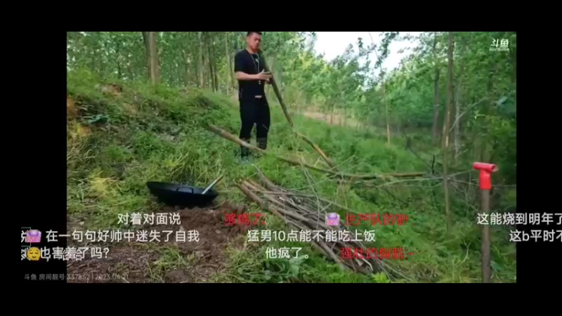 肖哥一个人捡柴生火，女主播看着他夸他