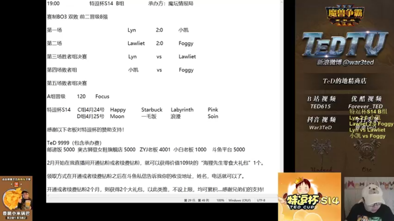 【TED出品】特逗杯S14 B组胜决 Lyn vs Lawliet 就是钱多多