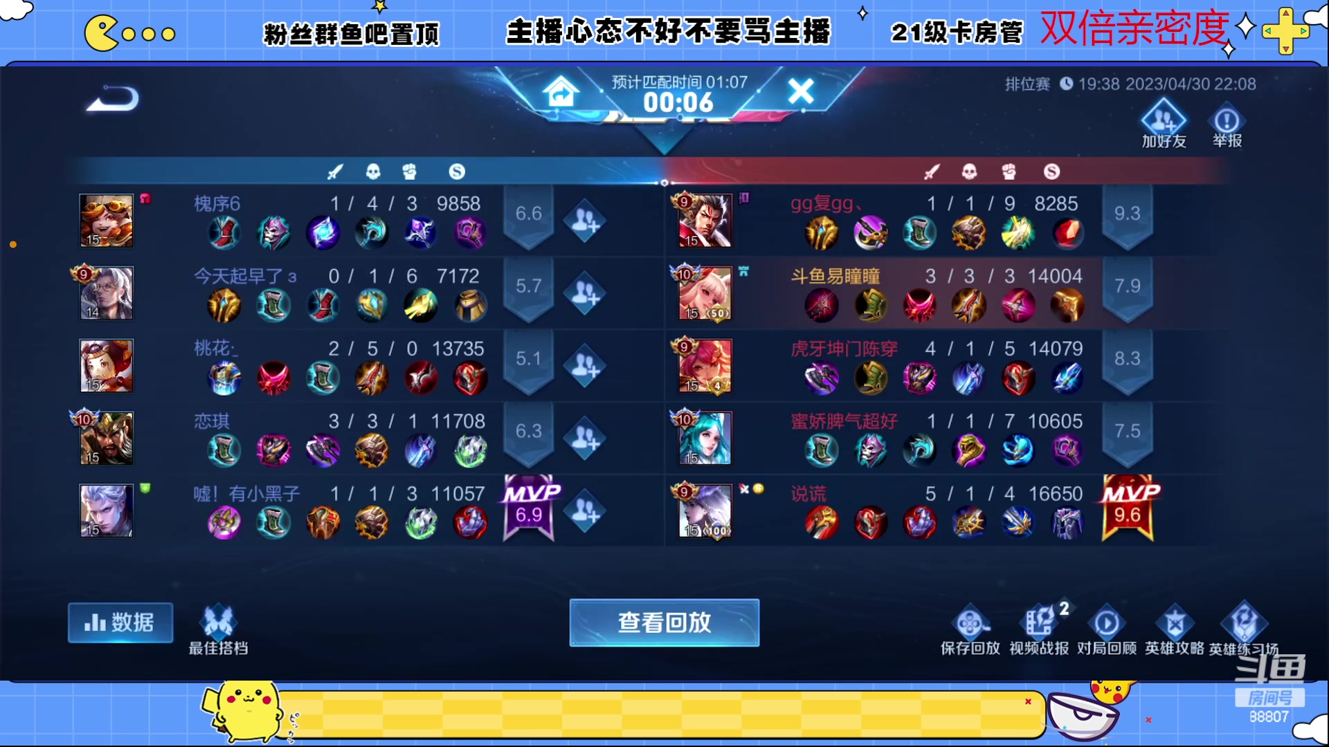 【2023-04-30 22点场】DYG易瞳：巅峰赛2152冲第一88807