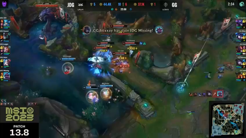 2023季中冠军赛JDG VS GG，JDG先胜一局