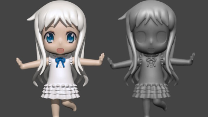 【zbrush新手教程】未闻花名“本间芽衣子”手办模型雕刻、ZB上色技巧演示