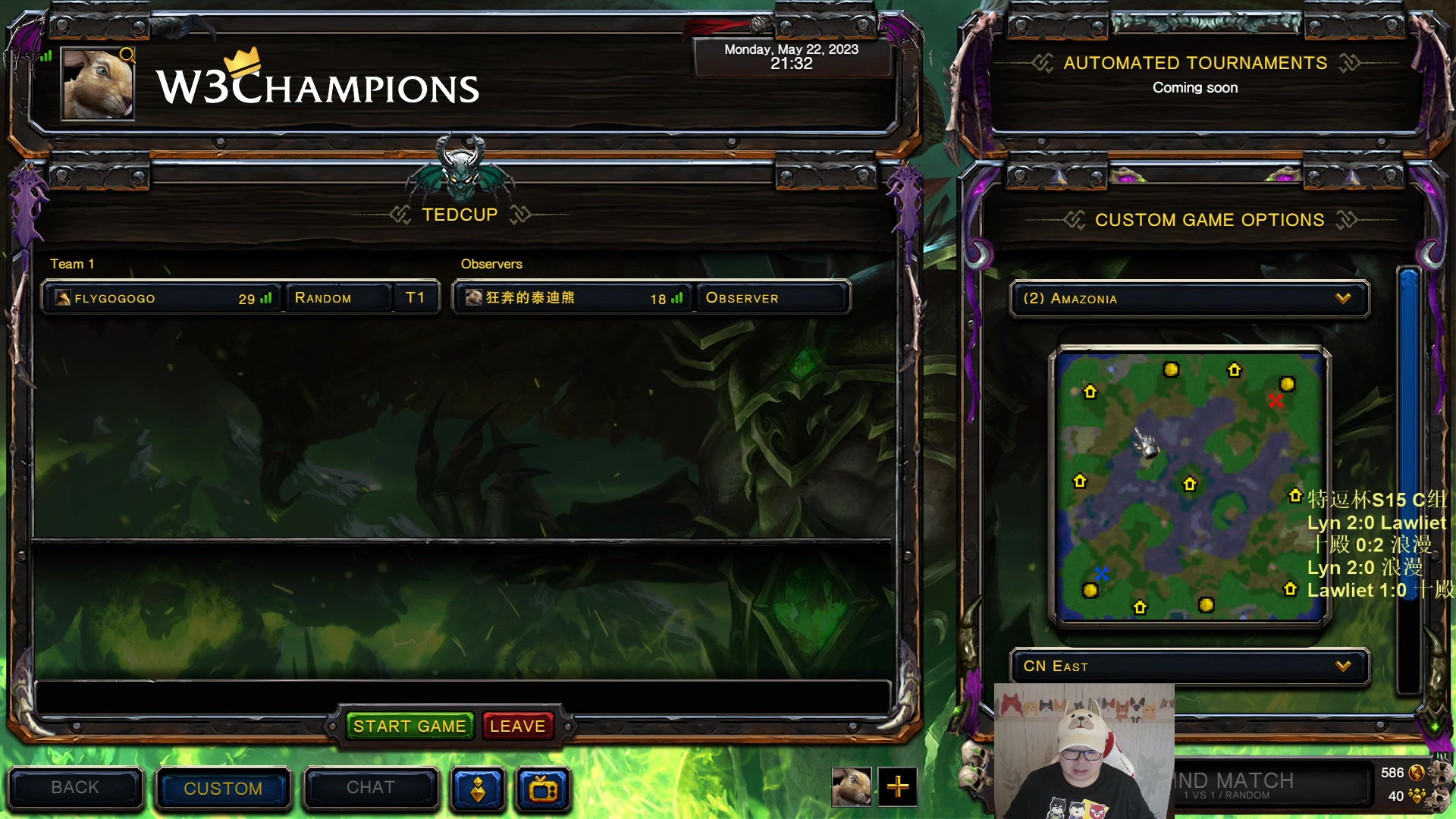 【2023-05-22 20点场】War3TeD：【直播中】7点特逗杯S15 Lyn神登场