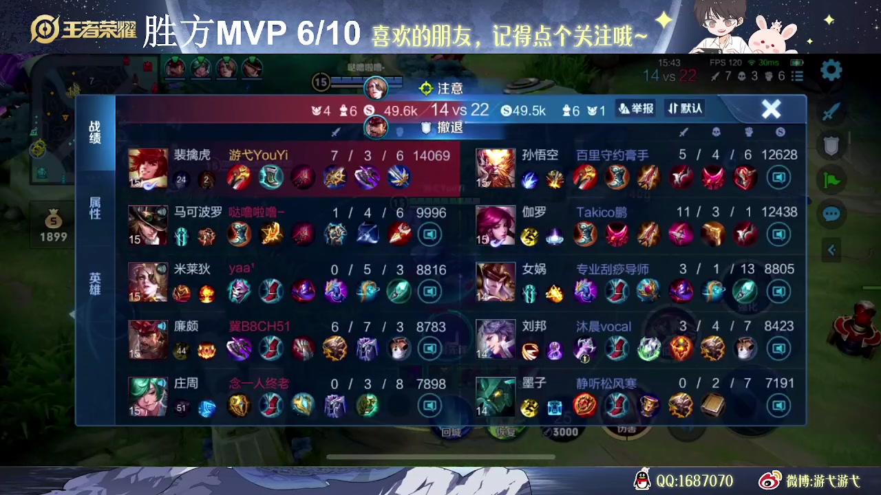 【2023-06-02 11点场】游弋：巅峰赛挑战胜场15局MVP