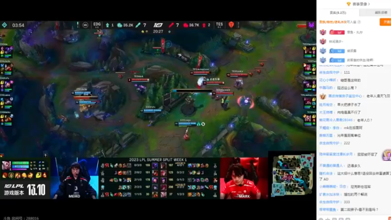 TES 1:1 EDG LPL夏季赛，两个队伍来回推塔一次