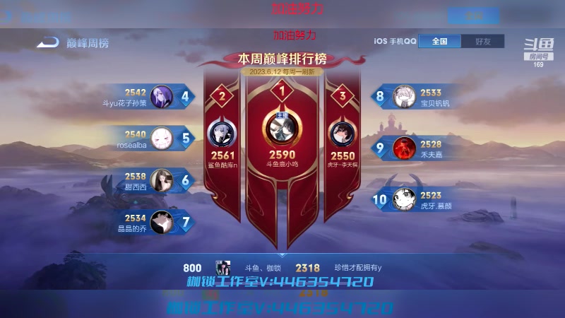 【2023-06-14 19点场】是个枷锁：【枷锁】冲刺top1