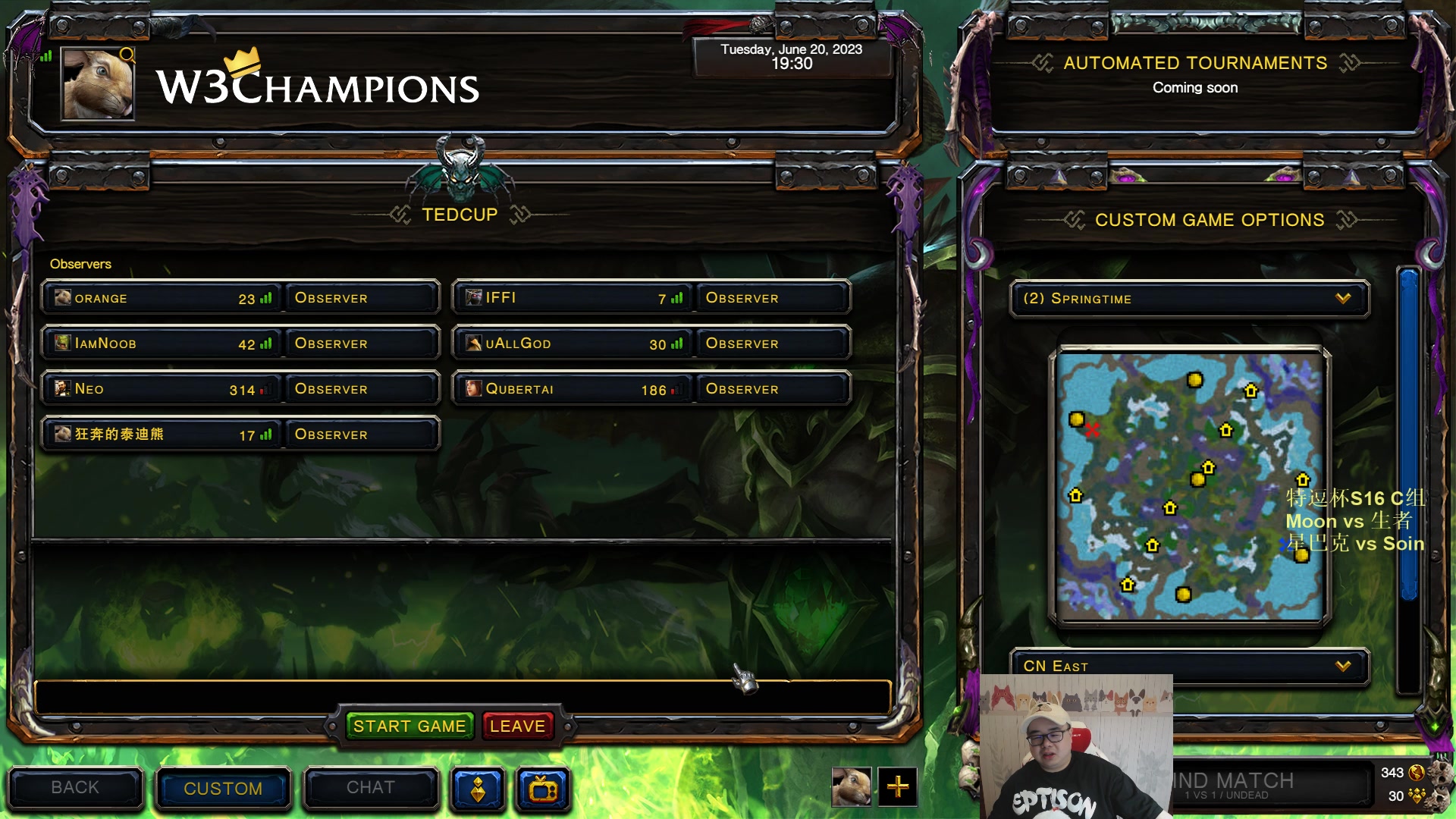 【2023-06-20 18点场】War3TeD：【直播中】7点特逗杯S16 C组Moon