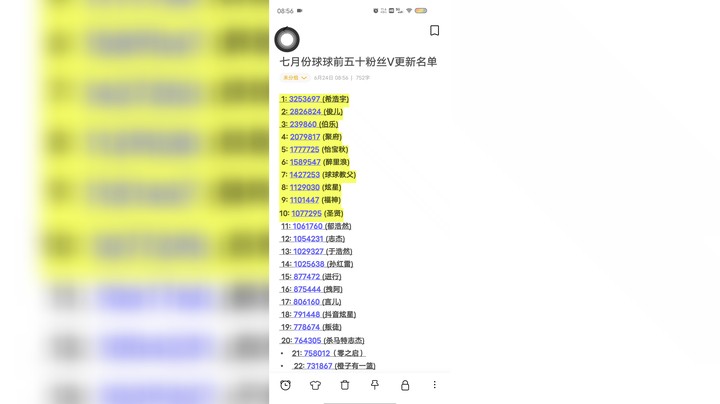 【球球大作战/球球大作战胡莱莱】粉丝V前五十名单最新