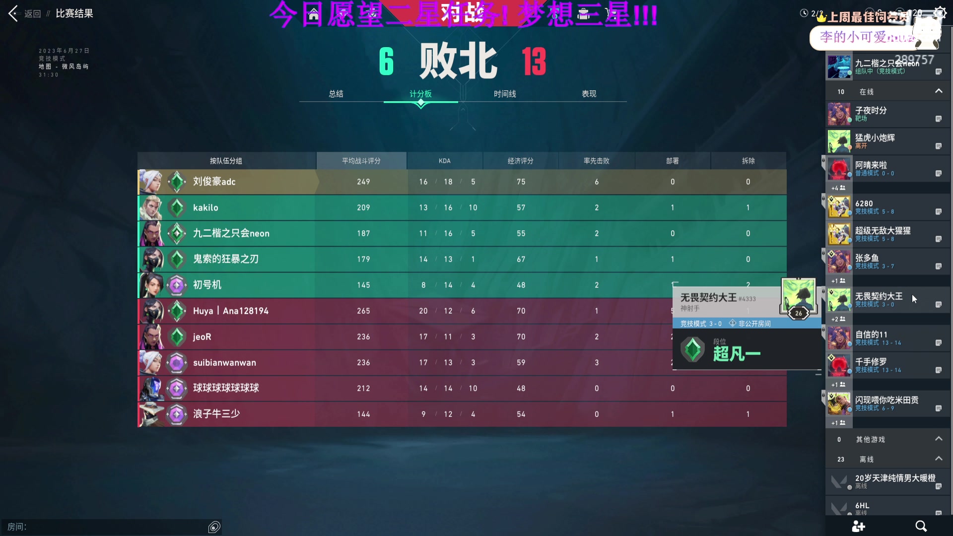 【2023-06-27 22点场】刘俊豪adc：【非常互娱】标题是没有标题!