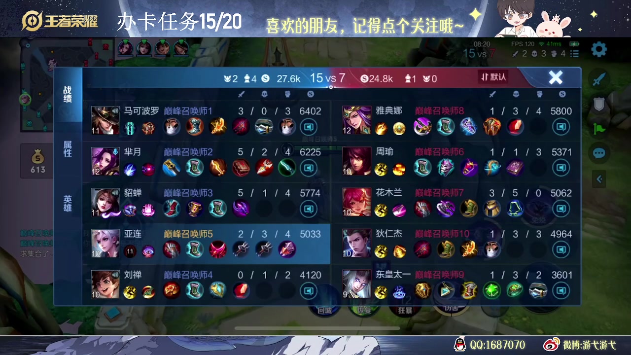 【2023-07-14 15点场】游弋：单排国服亚连场均15杀