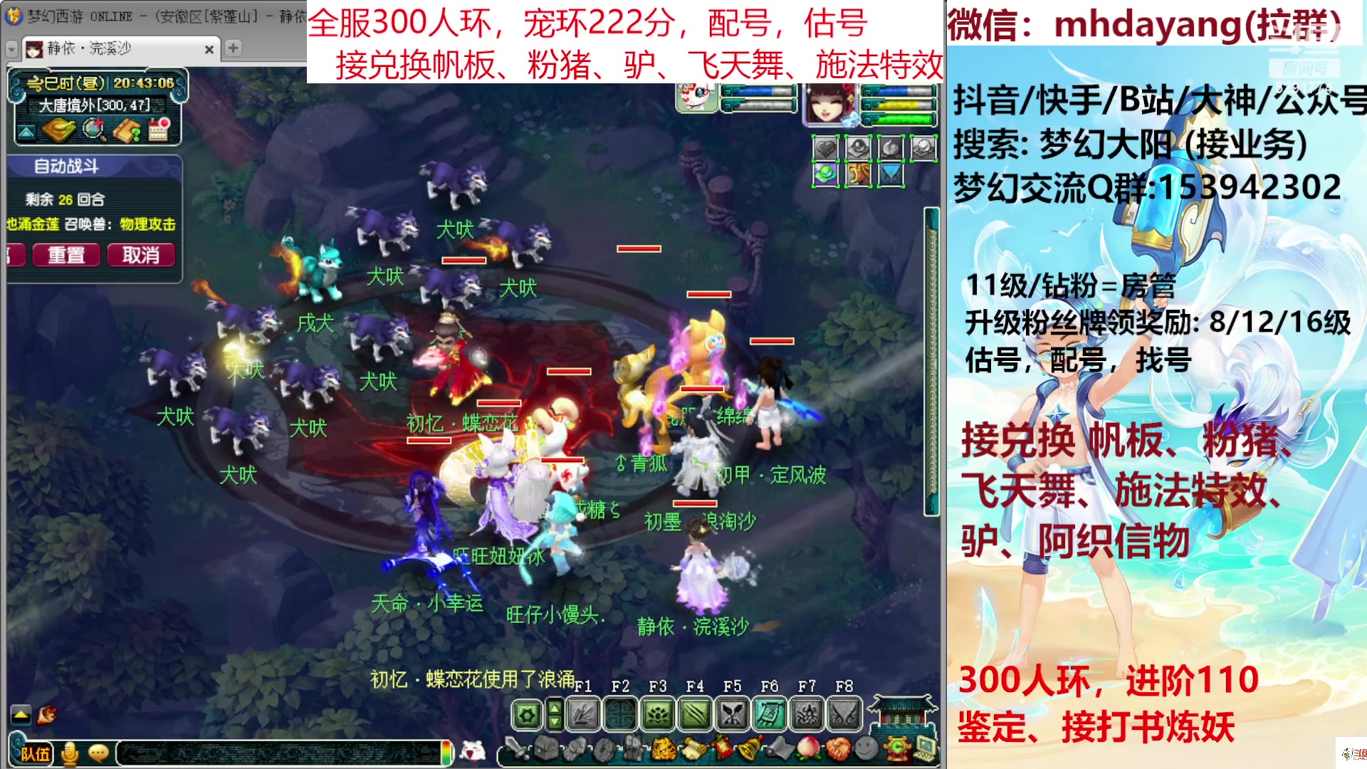 【2023-07-18 20点场】梦幻大阳：全服300人环，估调配，猪帆驴。