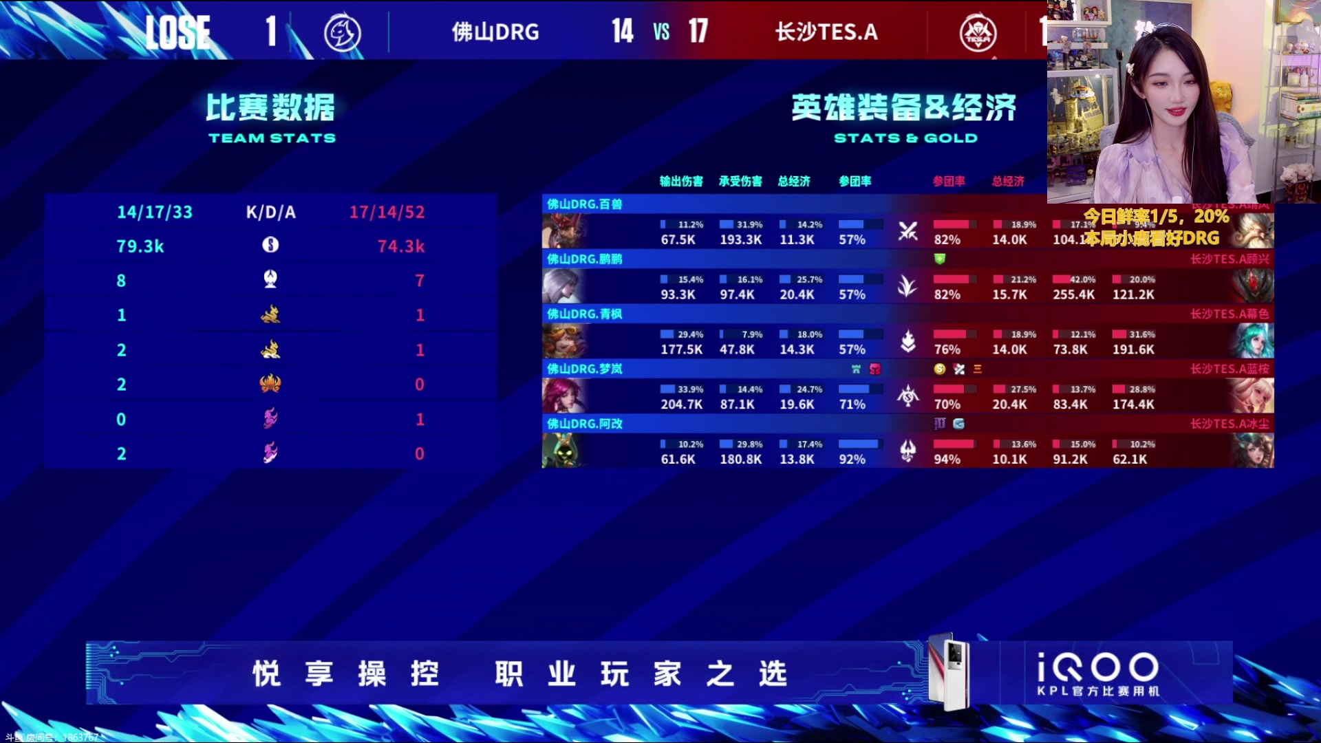 【2023-07-23 17点场】解说小鹿呀：比赛：DRG vs TES