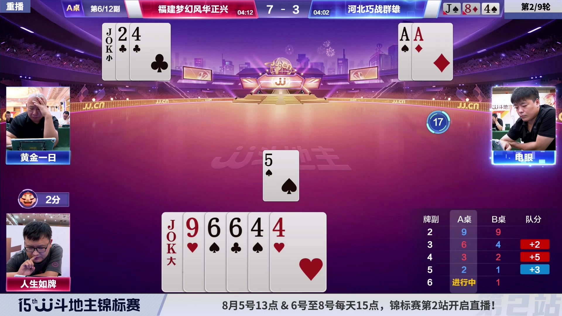 【2023-08-06 08点场】JJ斗地主官方：【预告】6至8号15点，锦标赛开启直播
