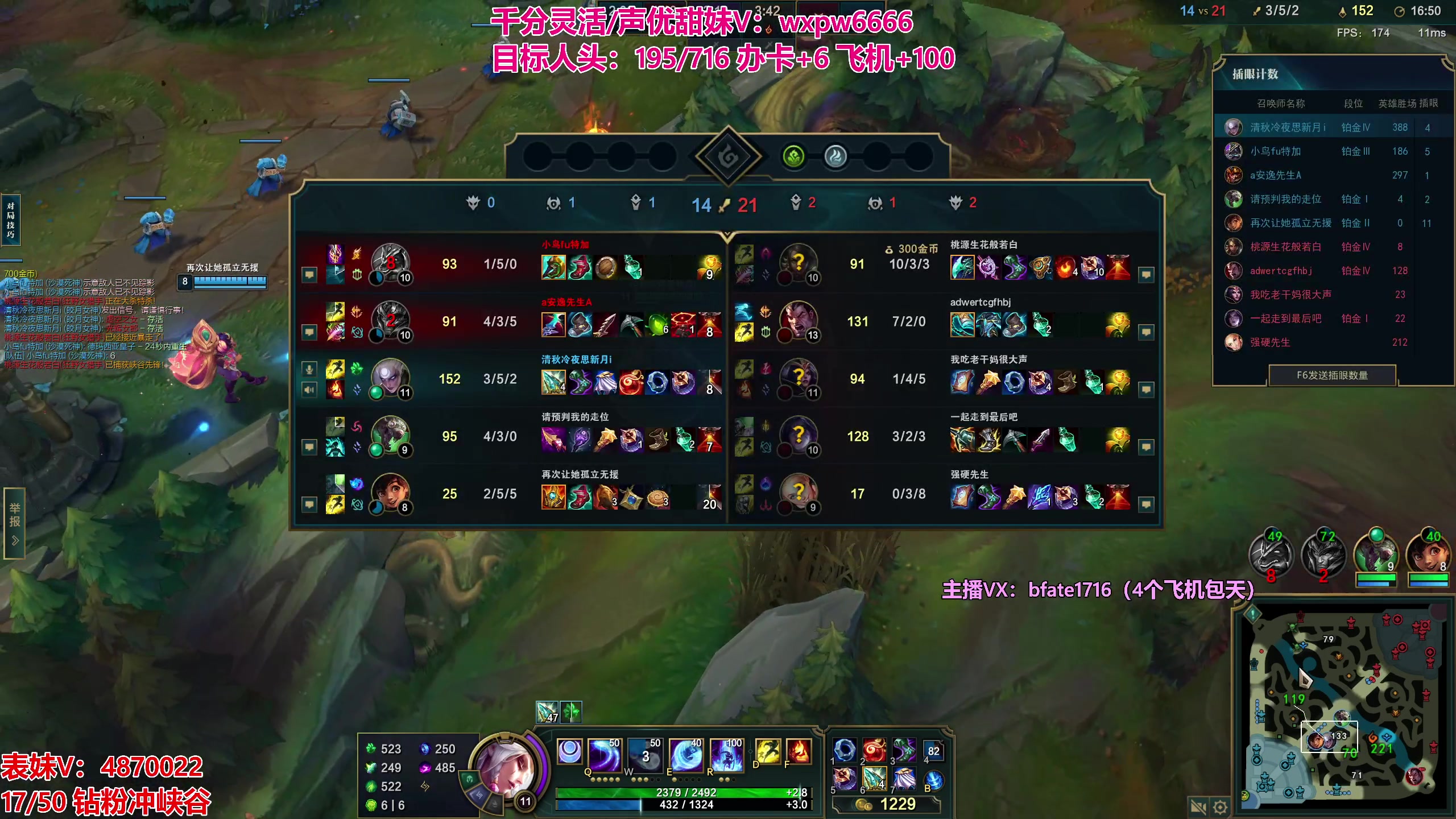 【2023-08-20 00点场】狗康Bfate丶：第一黛安娜人头挑战,50个钻粉冲峡谷！