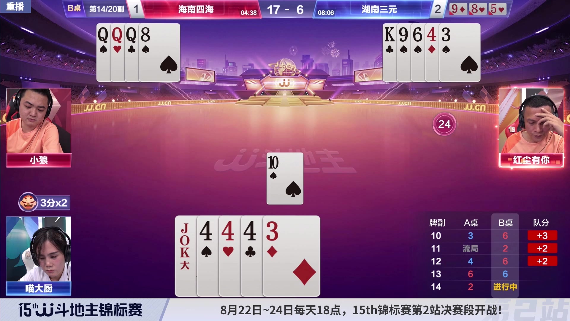 【2023-08-22 10点场】JJ斗地主官方：周二-周四18点，锦标决赛开打