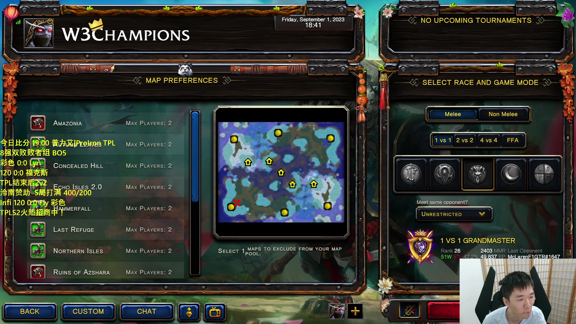 【2023-09-01 18点场】Infi小王：【直播】18:00开播TPL败者组彩妖林