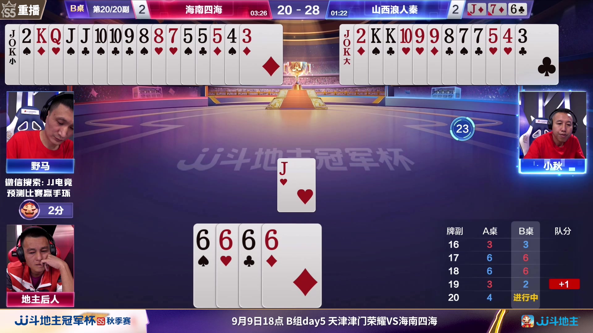【2023-09-09 03点场】JJ斗地主官方：周六18点，津门荣耀战海南四海