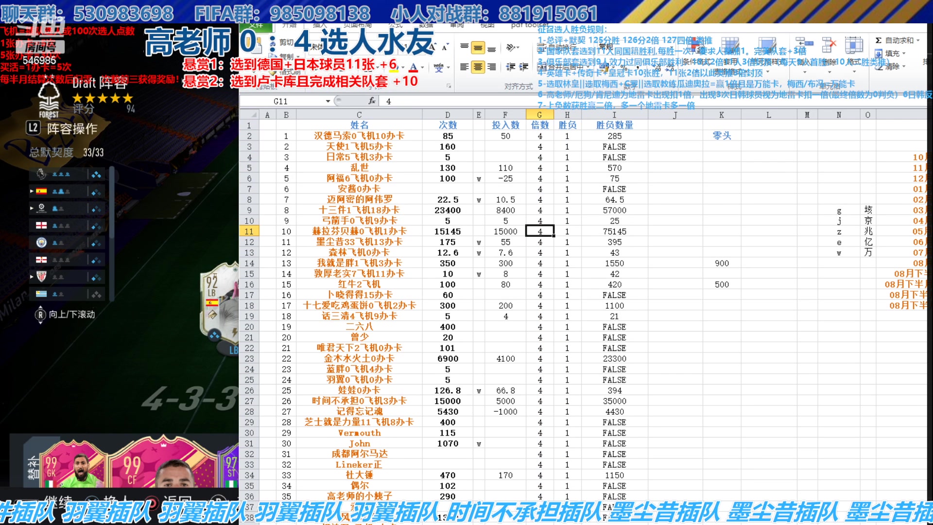 【2023-09-12 14点场】高老师爱足球：FIFA23征召选人，采用猜教练获胜法