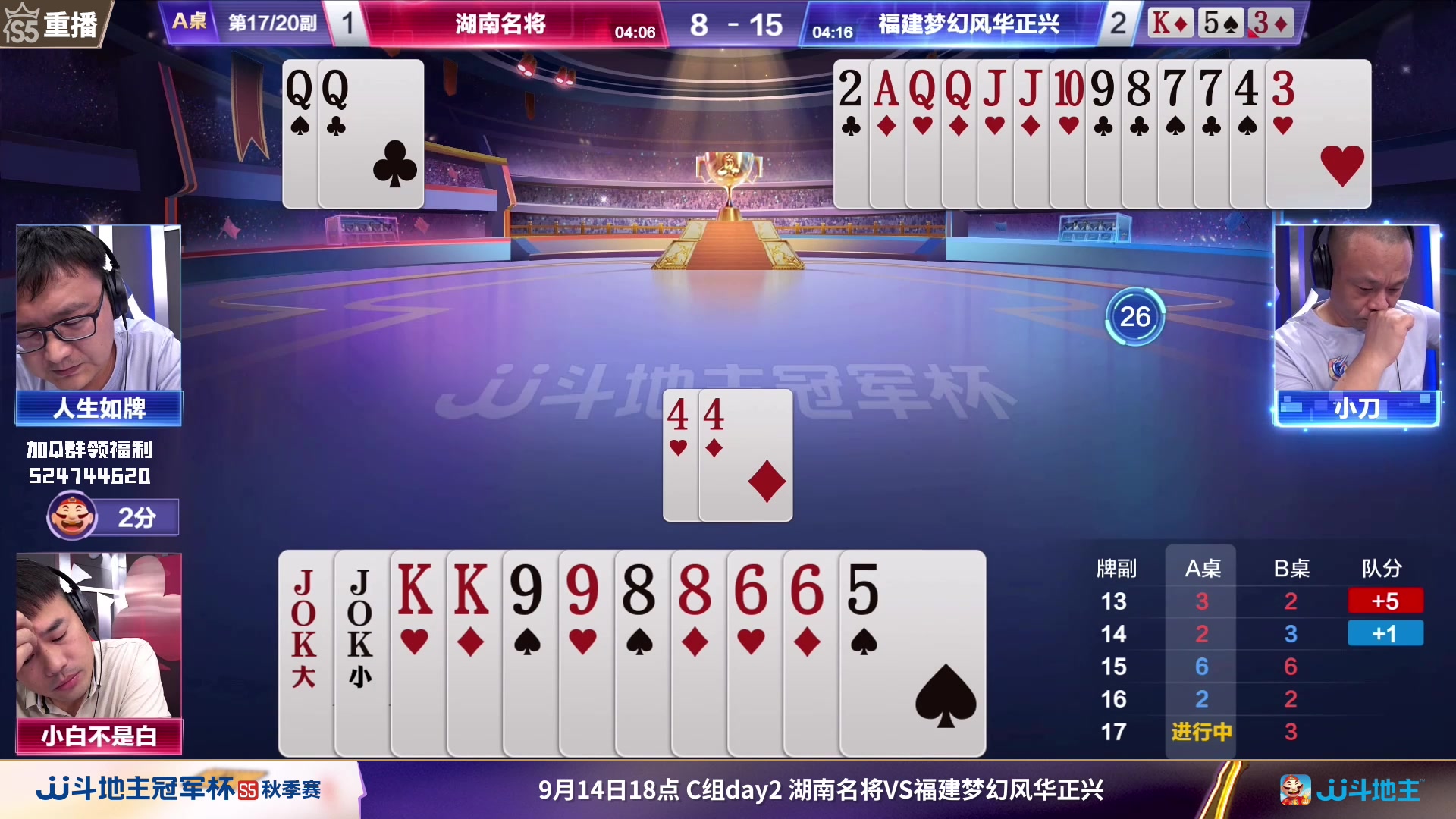 【2023-09-15 12点场】JJ斗地主官方：周五18点，狼图腾VS四川K2