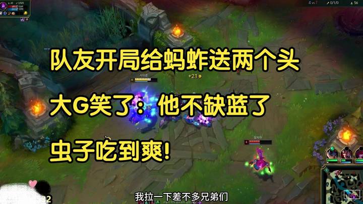 队友开局给蚂蚱送两个头，大G笑了：他不缺蓝了，虫子吃到爽！