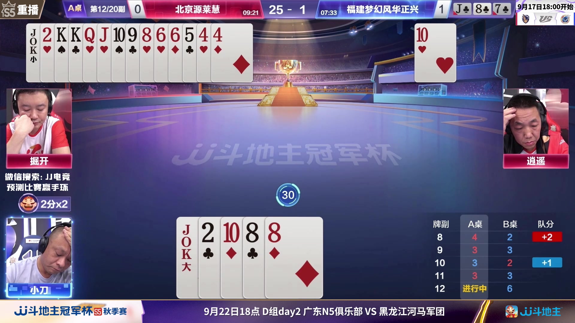 【2023-09-21 13点场】JJ斗地主官方：周四18点，清徐学栋VS梦斗团