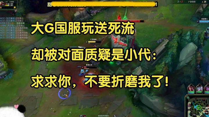 大G国服玩送死流，却被对面质疑是小代：求求你，不要折磨我了！