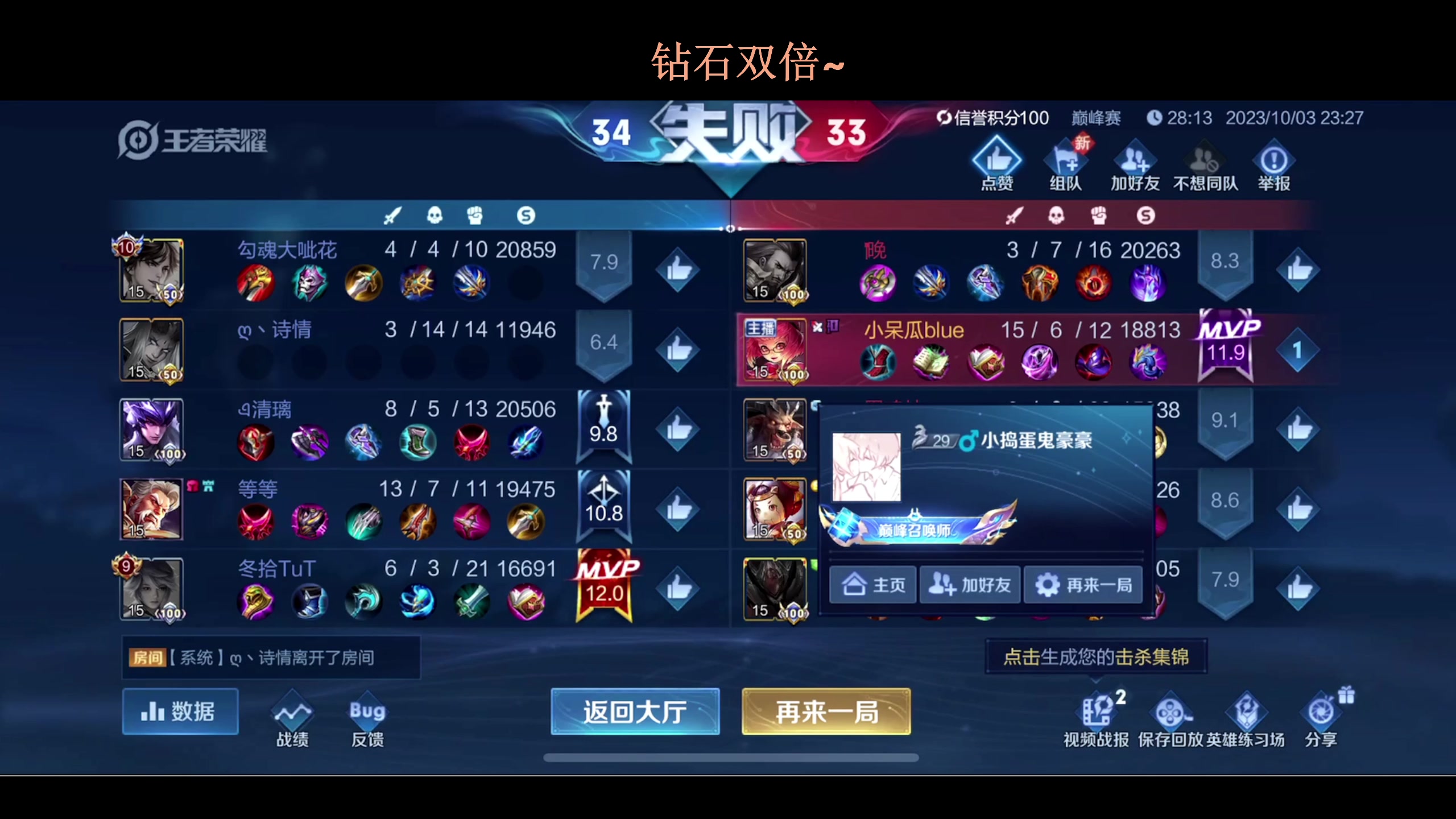 【2023-10-03 23点场】BLUE呀丶：情绪特别稳定的直播间