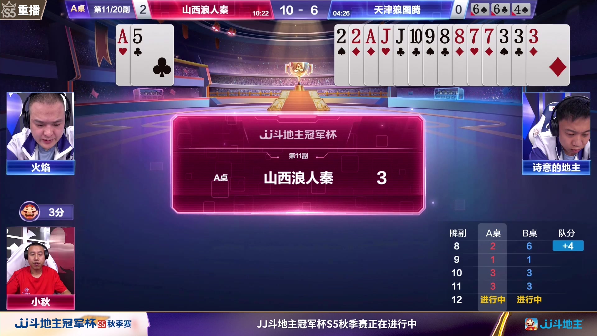 【2023-10-11 01点场】JJ斗地主官方：周三18点，清徐学栋VS狼图腾