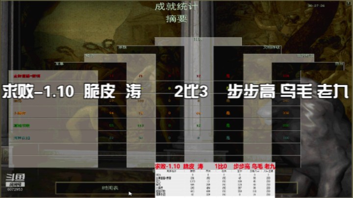 求败-1.10  脆皮  涛       2比3    步步高 鸟毛 老九