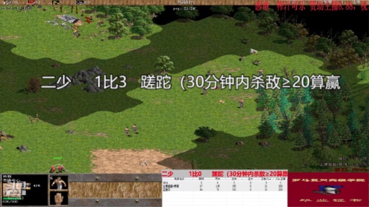 二少     1比3   蹉跎（30分钟内杀敌≥20算赢