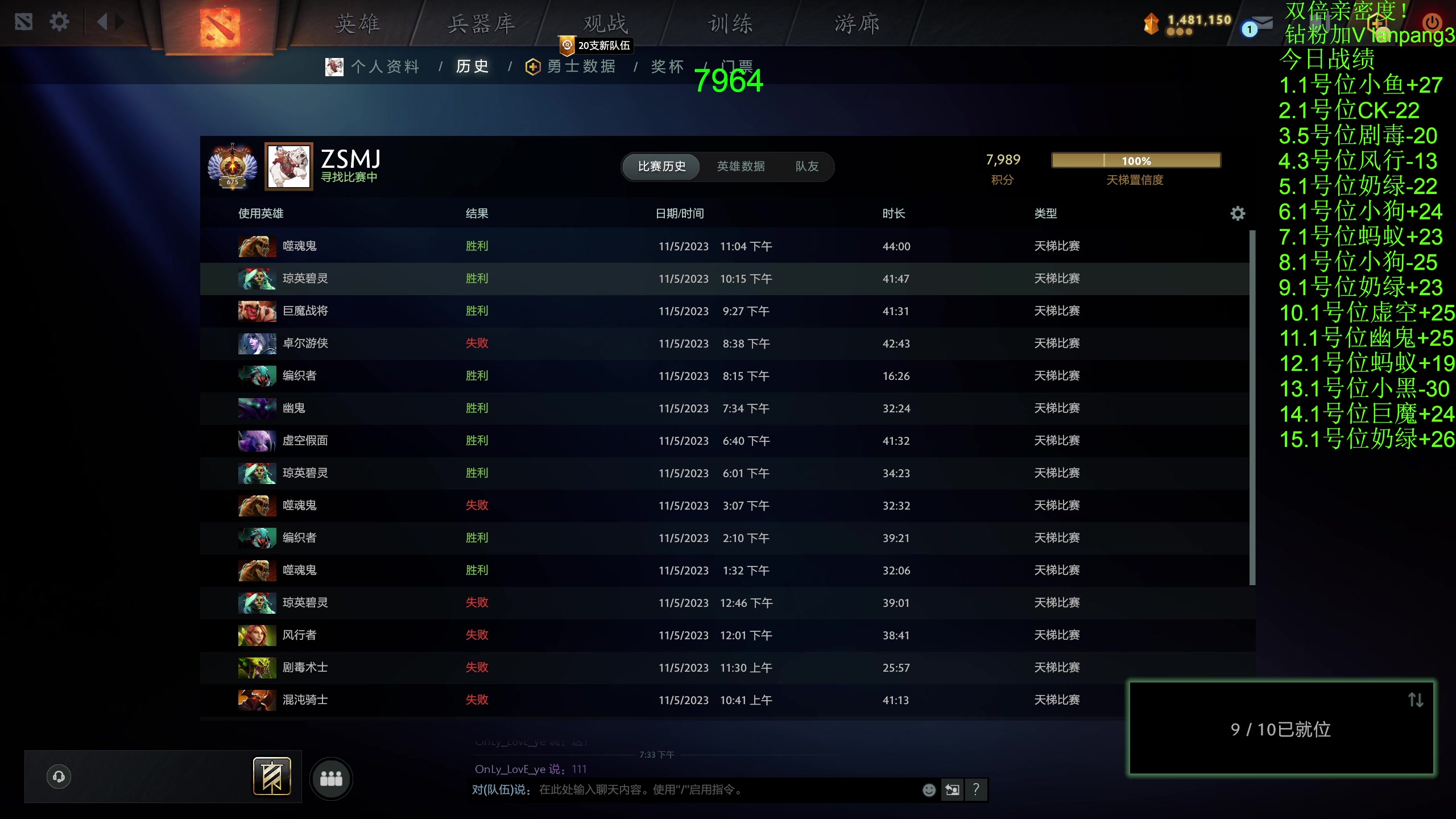 【2023-11-05 23点场】龚建ZSMJ：快乐DOTA！