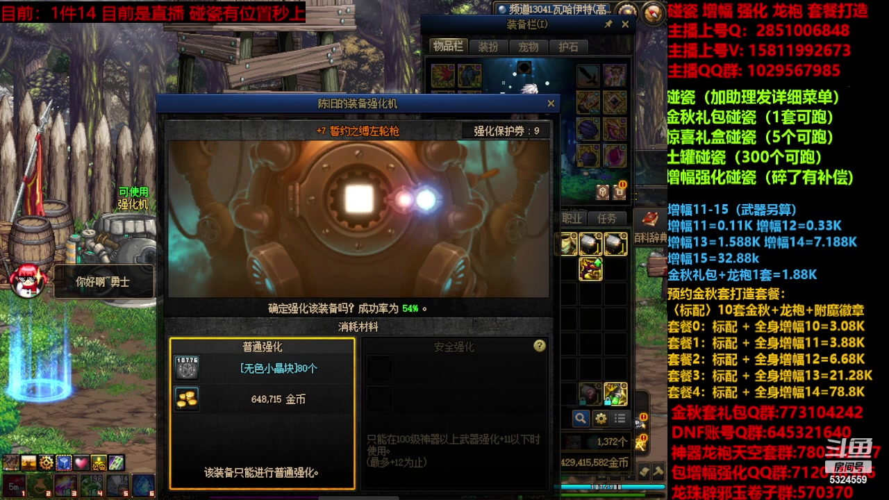 【2023-11-12 12点场】DNF木叶剑心：金秋强化增幅龙袍碰瓷打造