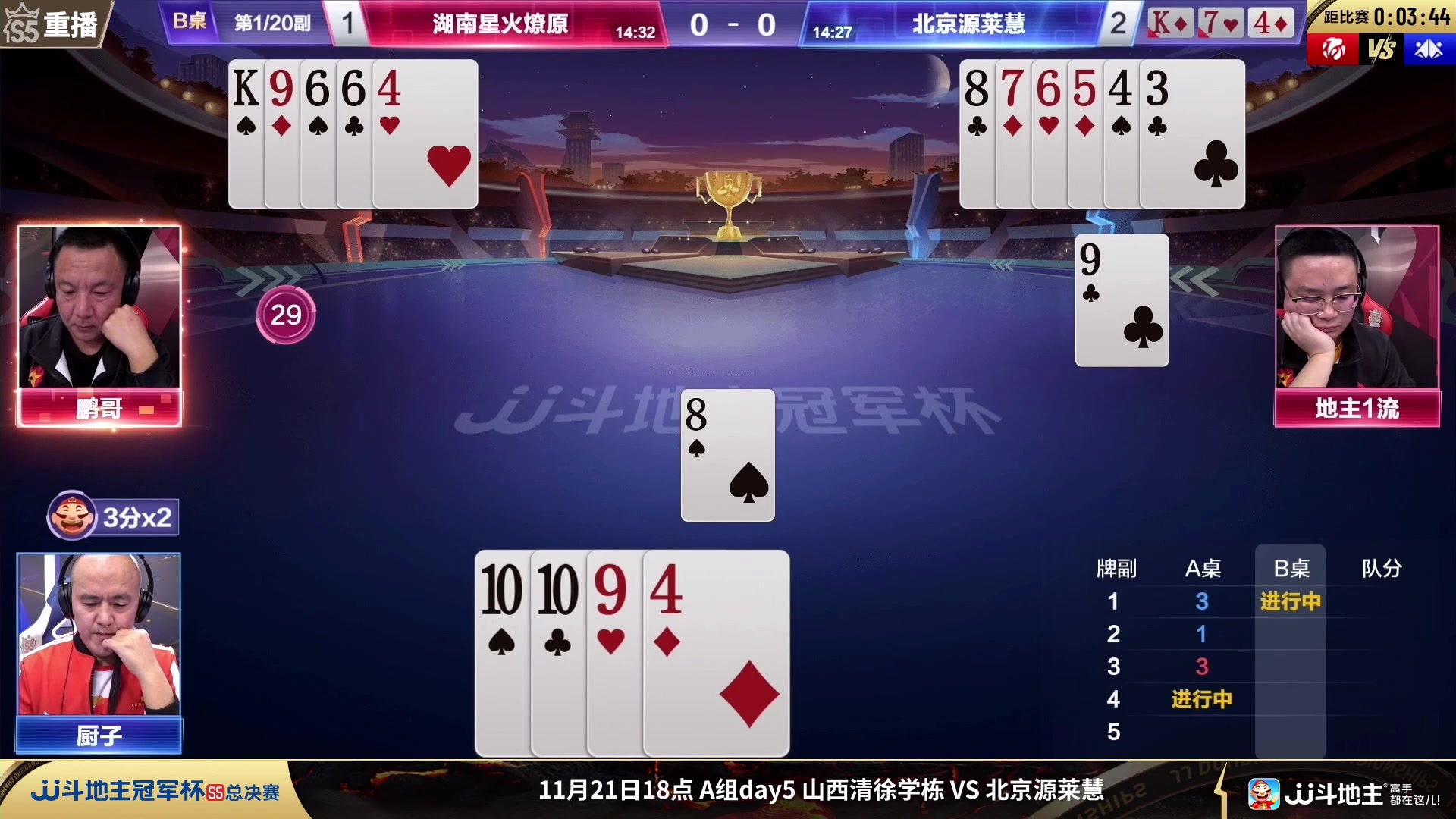 【2023-11-21 05点场】JJ斗地主官方：周二18点，清徐学栋VS源莱慧