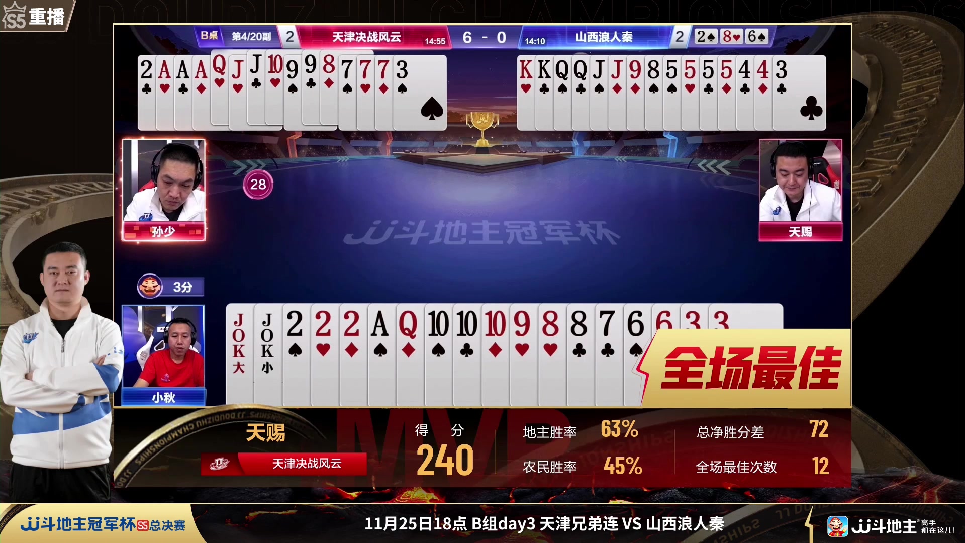 【2023-11-25 11点场】JJ斗地主官方：周六18点，兄弟连VS浪人秦