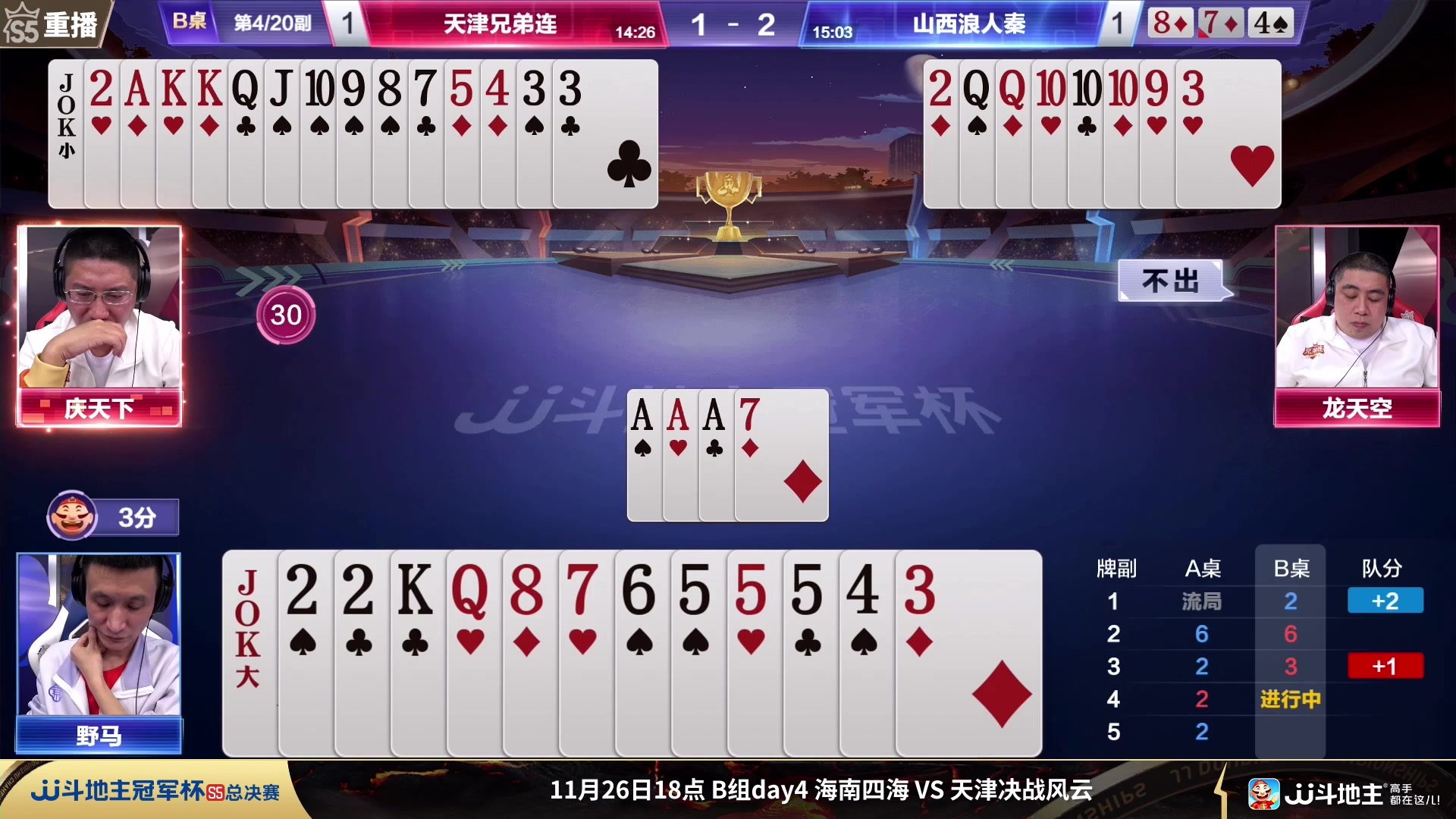 【2023-11-26 09点场】JJ斗地主官方：周日18点海南四海VS决战风云