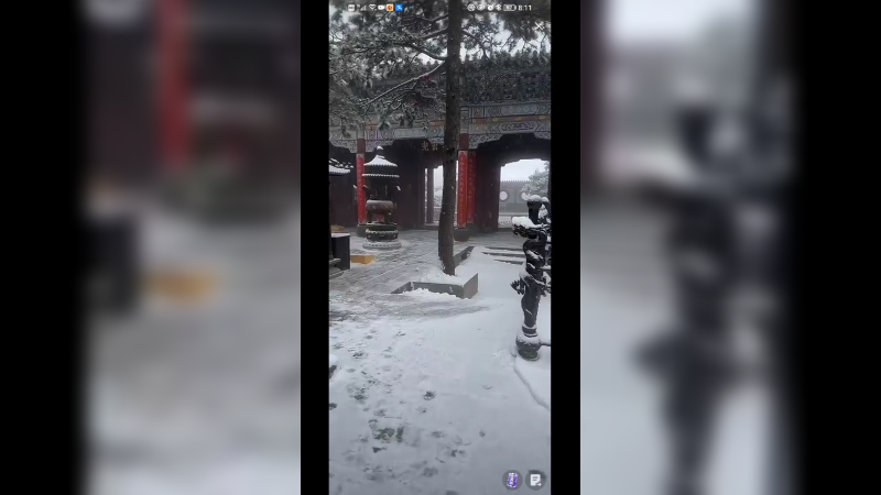 爬泰山看下雪美景