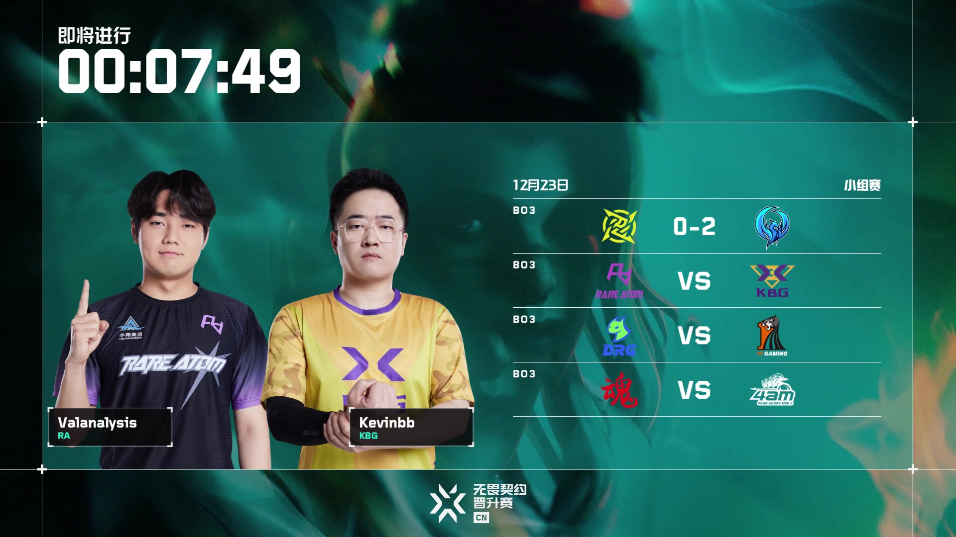 【2023-12-23 13点场】无畏契约赛事：直播丨晋升赛 RA vs KBG bo3