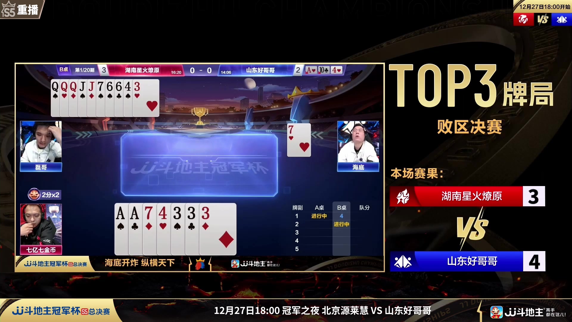 【2023-12-26 07点场】JJ斗地主官方：周三18点 源莱慧VS好哥哥
