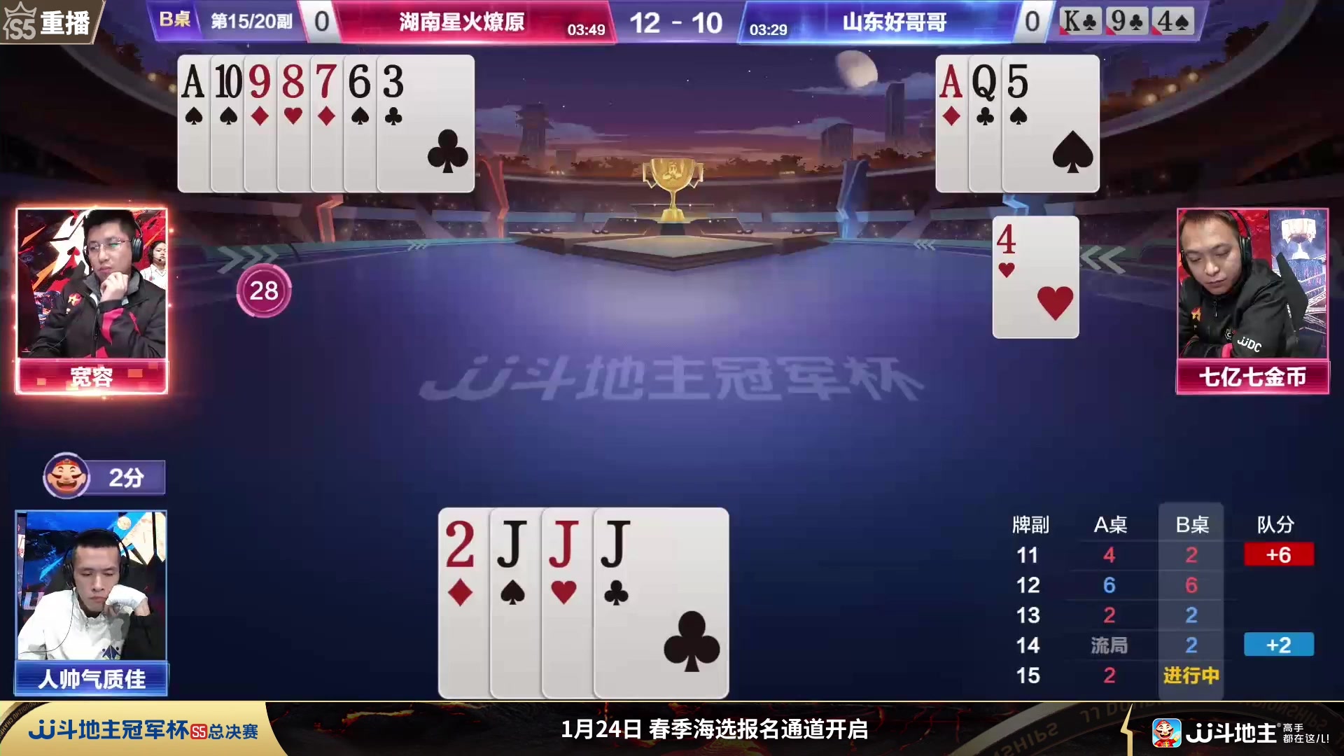 【2024-01-05 00点场】JJ斗地主官方：JJ斗地主2V2第三赛季经验赛道