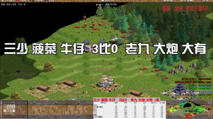 三少 菠菜 牛仔  3比0  老九 大炮 大有