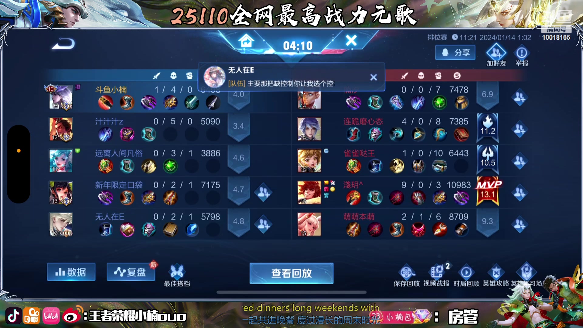 【2024-01-14 00点场】小楠ouo：新赛季冲刺巅峰第一