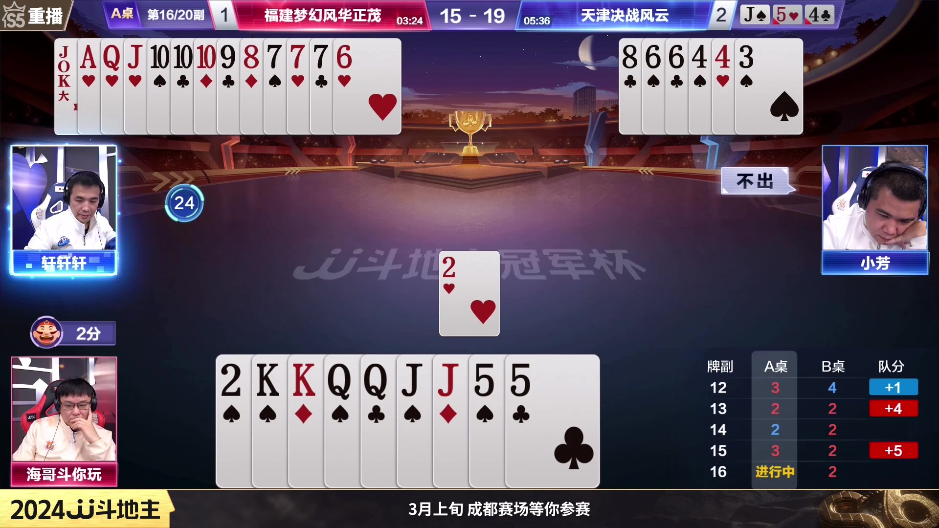 【2024-01-19 02点场】JJ斗地主官方：周五19点五湖四海VS高源厨子