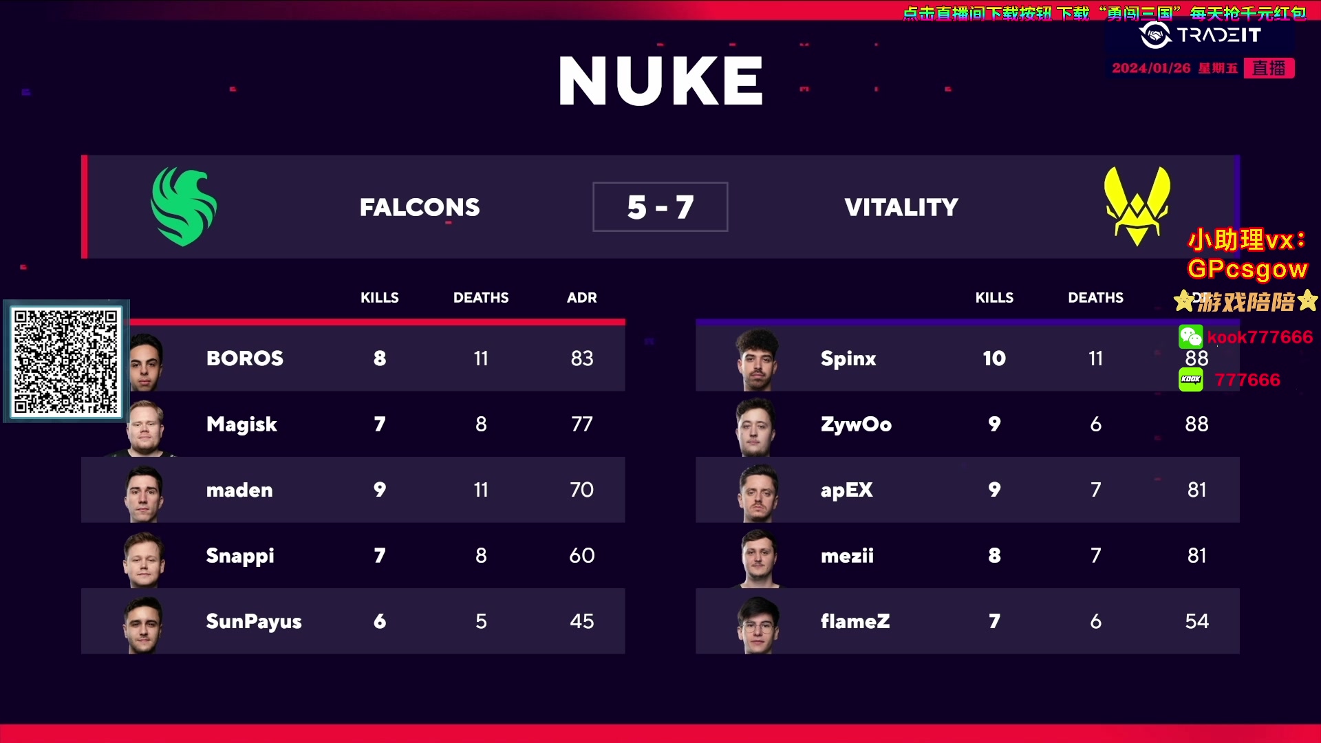 【2024-01-26 18点场】玩机器丶Machine：Vitality vs Falcons!