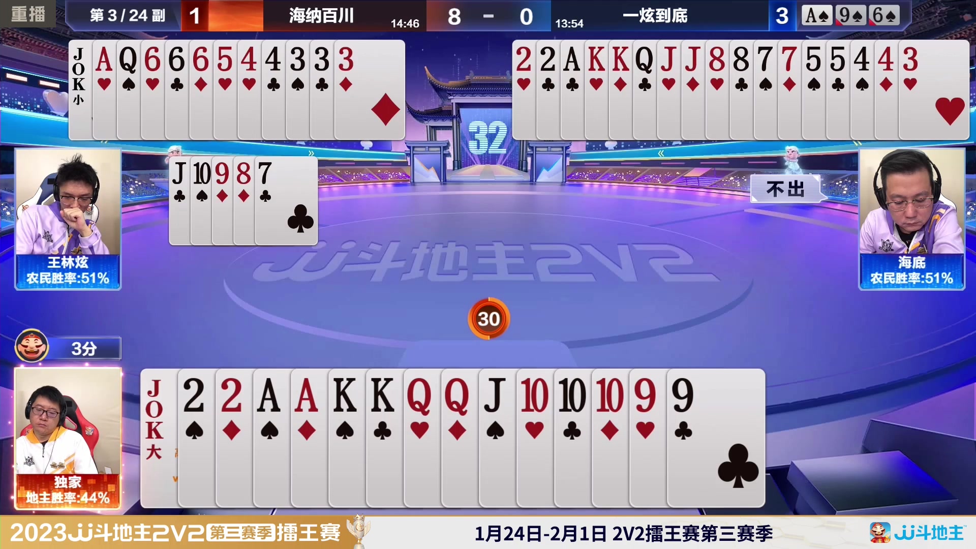 【2024-02-01 16点场】JJ斗地主官方：2V2擂王赛第三赛季直播中