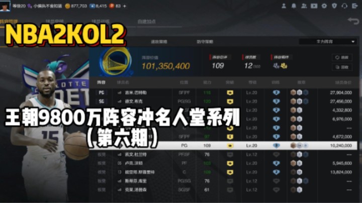 王朝9800万阵容冲名人堂第六期——匹配陈列室满詹姆斯+6突杜兰特