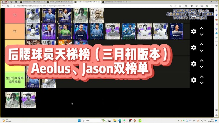 【EAFC24】后腰球员天梯榜—Aeolus、Jason双榜单（三月初版本）