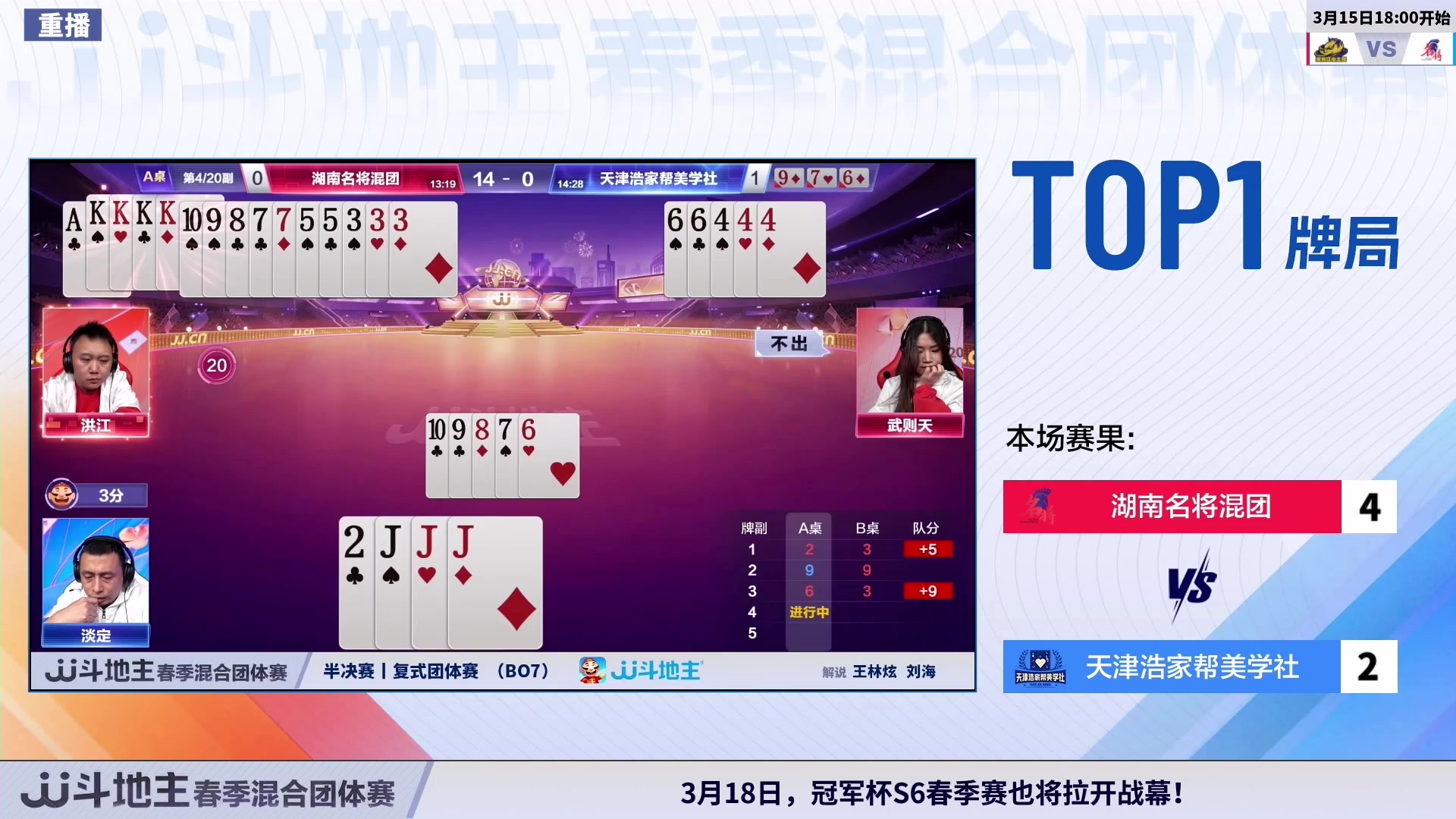 【2024-03-15 14点场】JJ斗地主官方：混团决赛，见证最强女选手