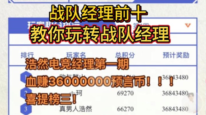 战队经理前十教你玩转本期战队经理！