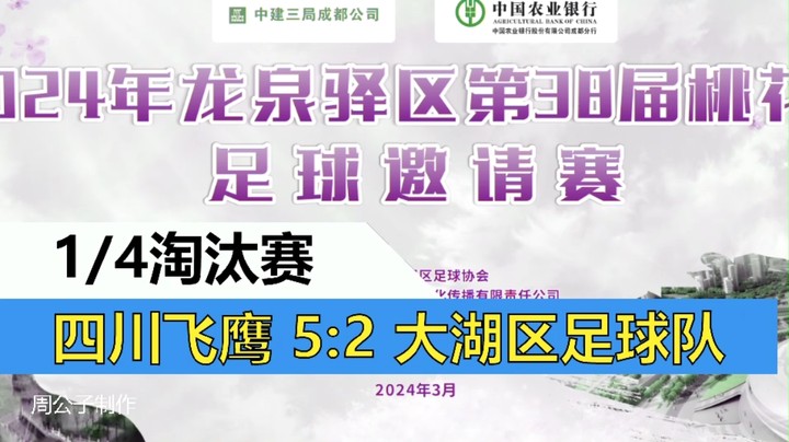 【集锦】2024年龙泉驿桃花节足球邀请赛 14淘汰赛 四川飞鹰VS大湖区