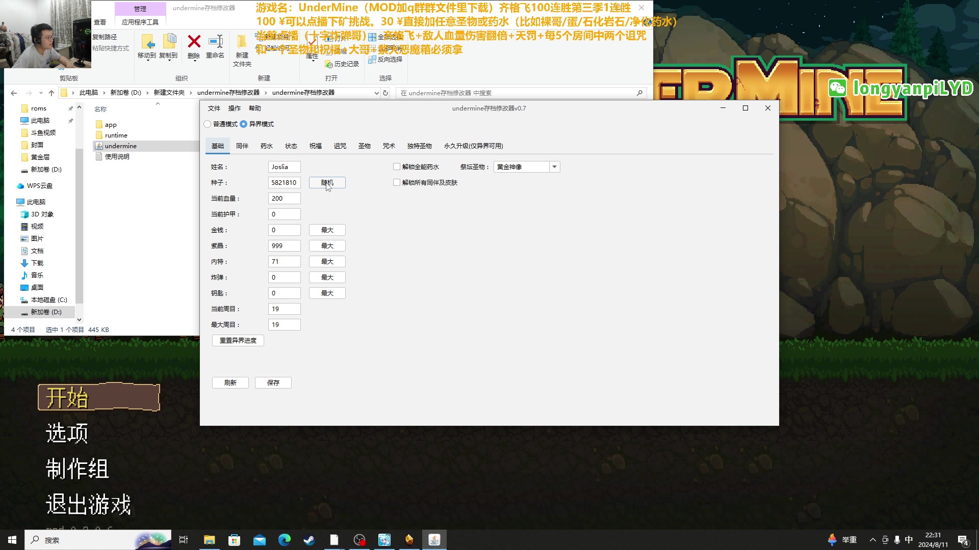 【2024-08-11 21点场】龙眼皮Lyd：4000小时游戏时长老矿工！《矿坑之下》