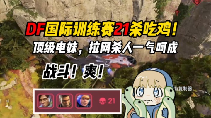 DF国际训练赛21杀吃鸡，决赛圈踩住高点人头拿到爽！
